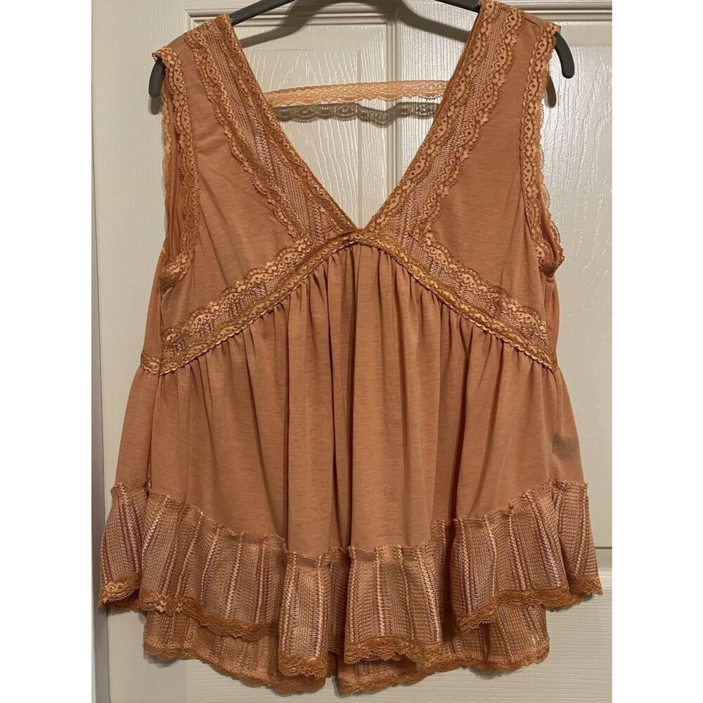 POL Clothing Orange Lace Trim Babydoll Ruffle Tank Top Cami YKT813 Medium